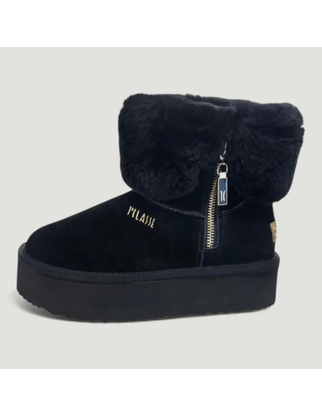 Stivaletti 1CLASSE neri imbottiti in pelle scamosciata con pelliccia lapin MIS.37