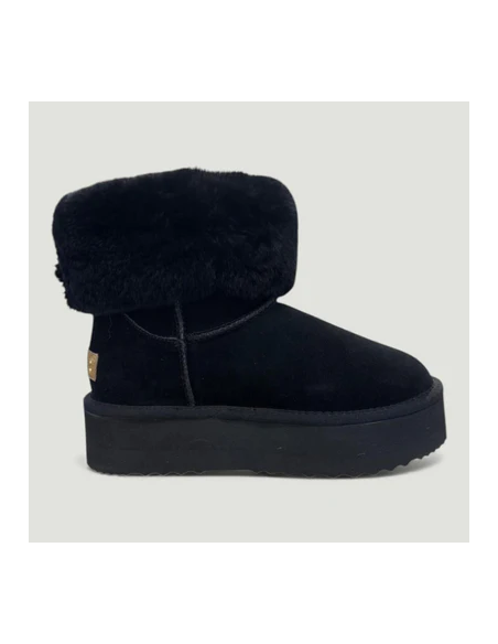 Stivaletti 1CLASSE neri imbottiti in pelle scamosciata con pelliccia lapin MIS.37